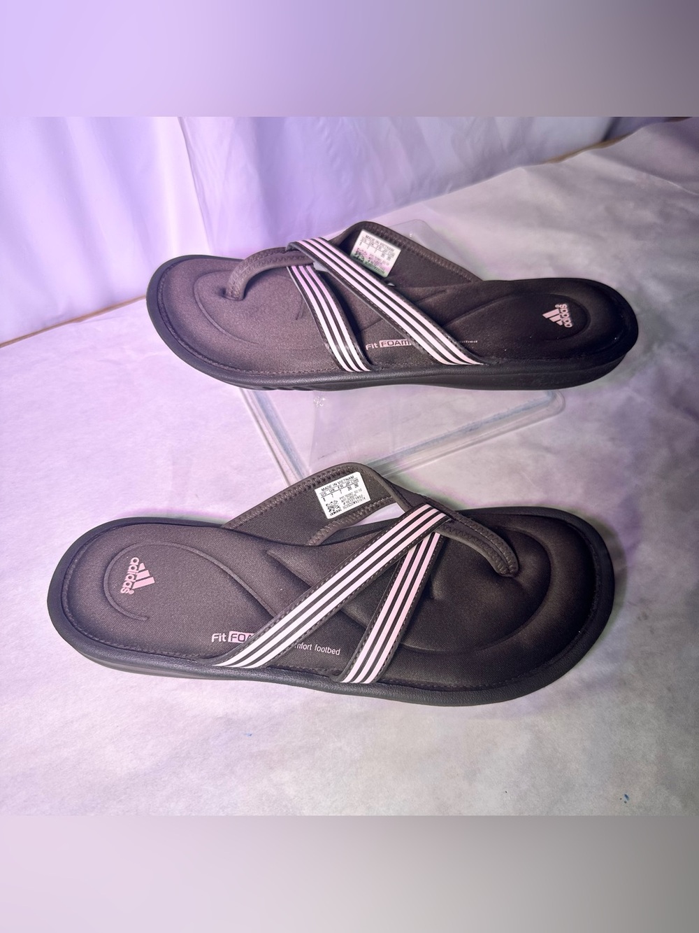 adidas Black Flip-Flop Sandals with White Stripes